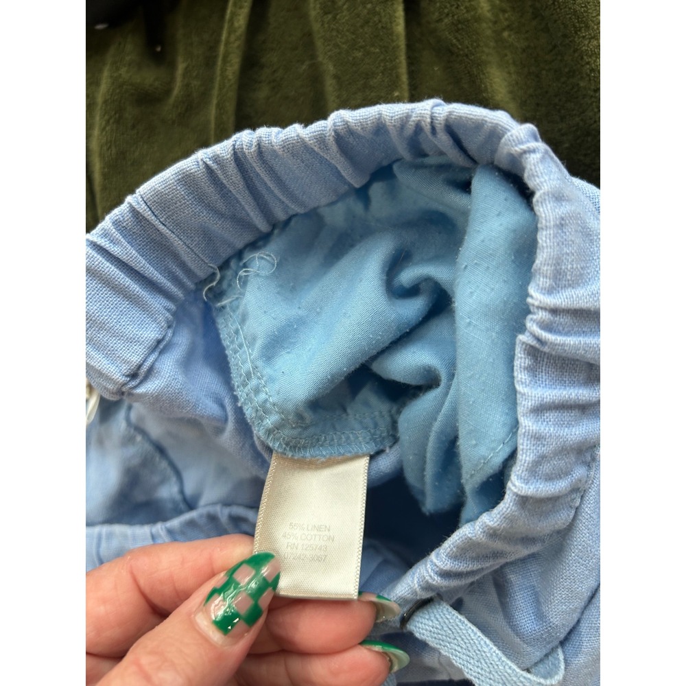 Christopher & Banks Womens Large Blue Linen Blend Drawstring Capri Pants Button - Picture 6 of 7